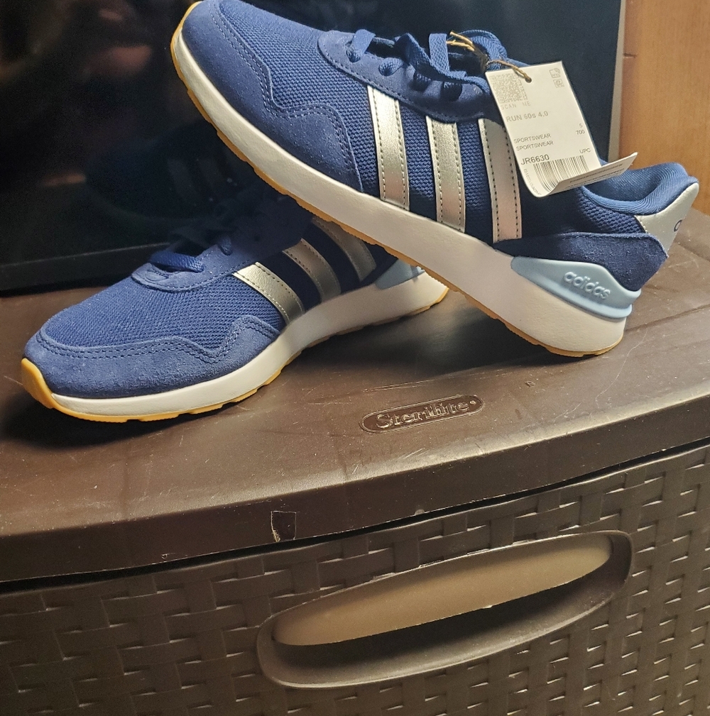 Adidas Men's Navy and Silver Sneakers